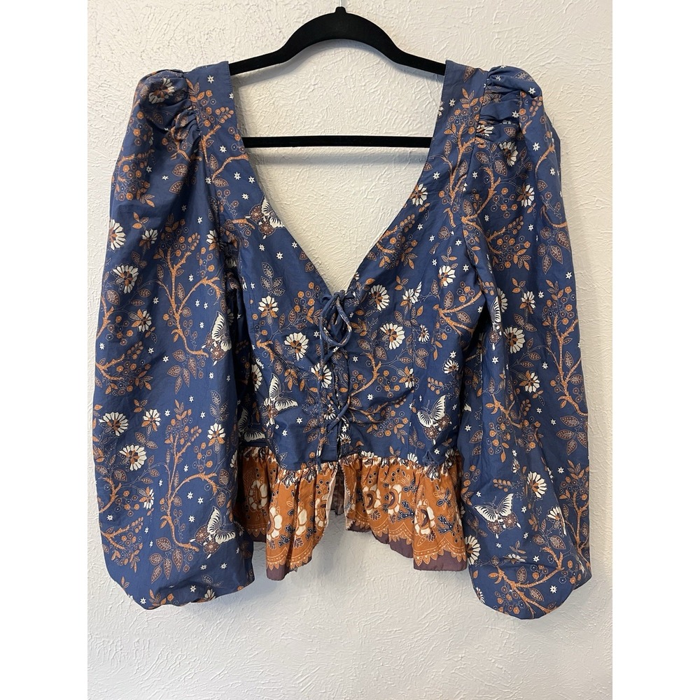 Love the label long sleeve Floral Print Ruffled cotton blouse womens size Medium